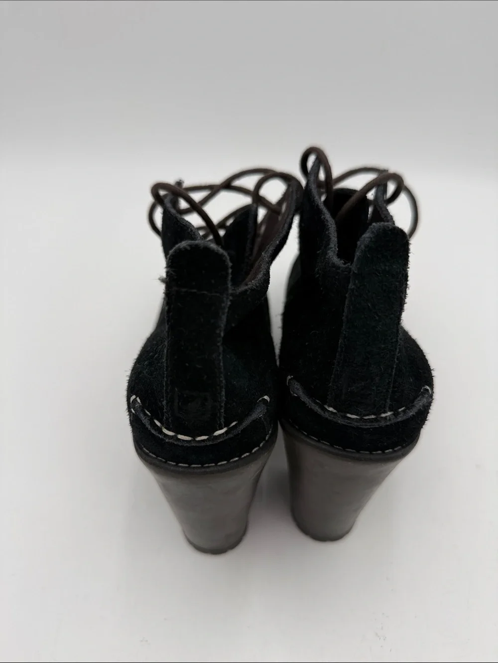 Sperry Black Suede Lace-Up Heeled Ankle Booties women 10M casual Y2K retro goth